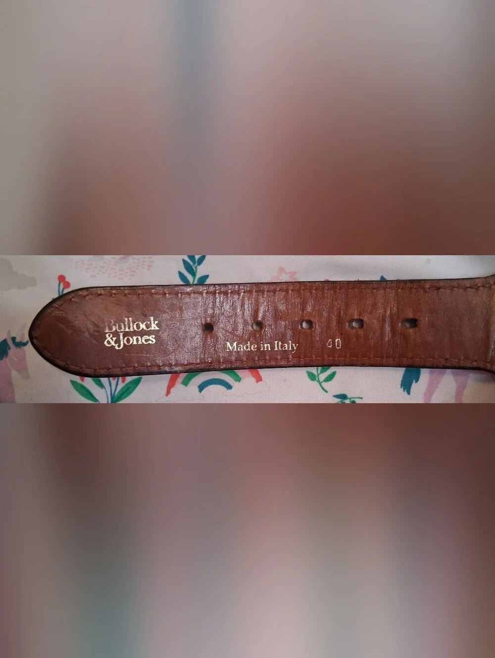 EUC Bullock & Jones Green Cotton & Brown Leather Casual Everyday Belt SZ 40